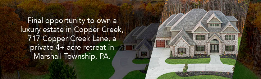 exterior aerial view of a luxury new home in Wexford, PA at Copper Creek